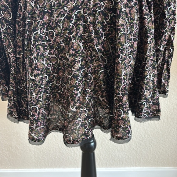 NWT Ecote Flare Long Sleeve Black Motif Paisley Boho Mini Dress 0091 - Picture 8 of 9